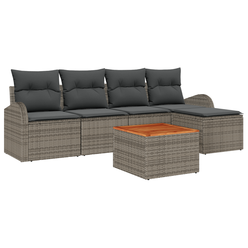 Casa si Gradina - Gradina si terasa - Mobilier exterior - Canapele si fotolii gradina - Set de Canapea de Gradina  6 Piese cu Perne Gri Poliratan Acacia - Infinity.ro