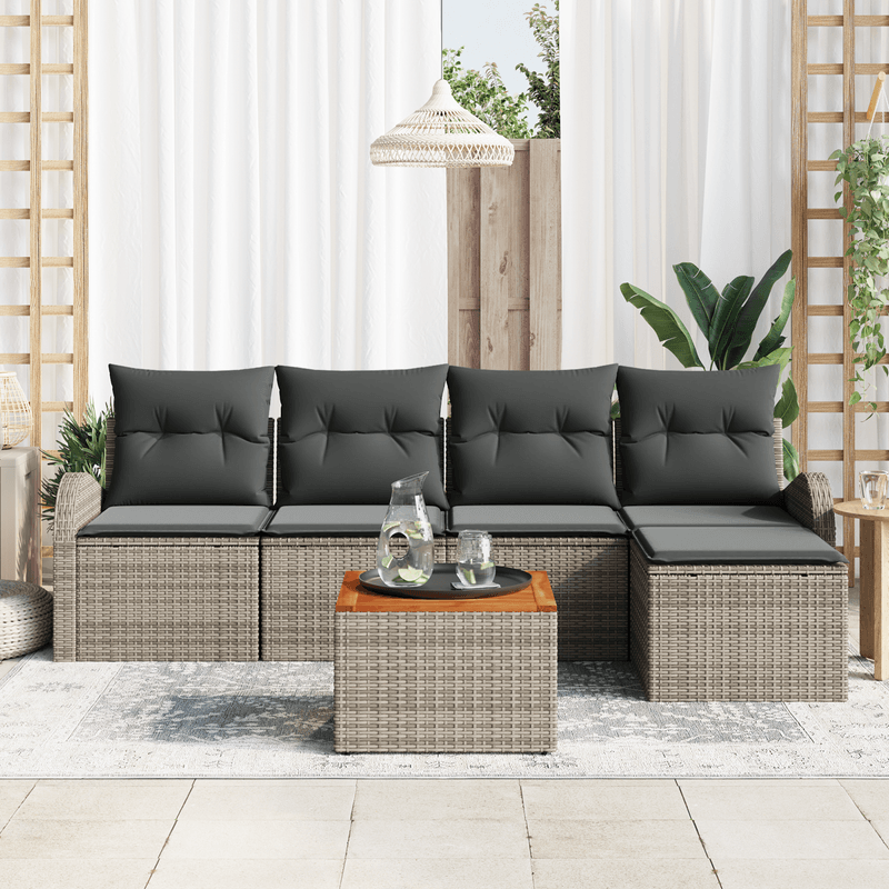Casa si Gradina - Gradina si terasa - Mobilier exterior - Canapele si fotolii gradina - Set de Canapea de Gradina  6 Piese cu Perne Gri Poliratan Acacia - Infinity.ro