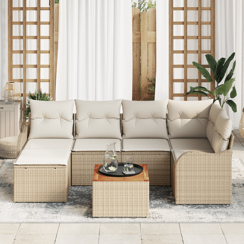 Casa si Gradina - Gradina si terasa - Mobilier exterior - Canapele si fotolii gradina - Set Canapea Gradina cu Perne Bej Ratan Poli Acacia - Infinity.ro