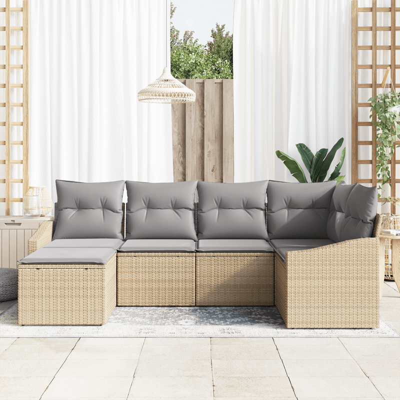 Casa si Gradina - Gradina si terasa - Mobilier exterior - Canapele si fotolii gradina - Set de dining pentru gradina cu 6 piese si perne Bej Poliratan - Infinity.ro