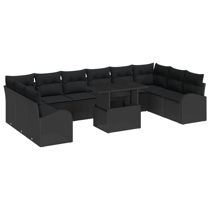 Casa si Gradina - Gradina si terasa - Mobilier exterior - Canapele si fotolii gradina - Set de canapele pentru gradina de 11 piese cu perne Ratan Negru Poli - Infinity.ro