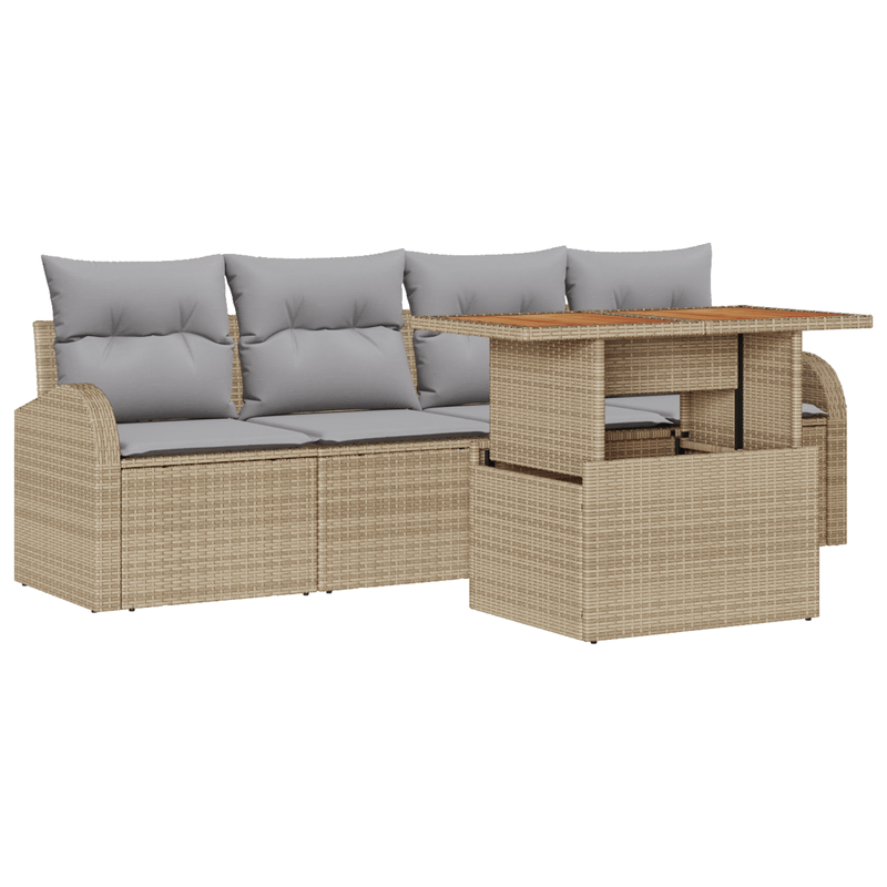 Casa si Gradina - Gradina si terasa - Mobilier exterior - Canapele si fotolii gradina - Set de canapea de gradina  cu 5 piese si perne Bej Poliratan - Infinity.ro