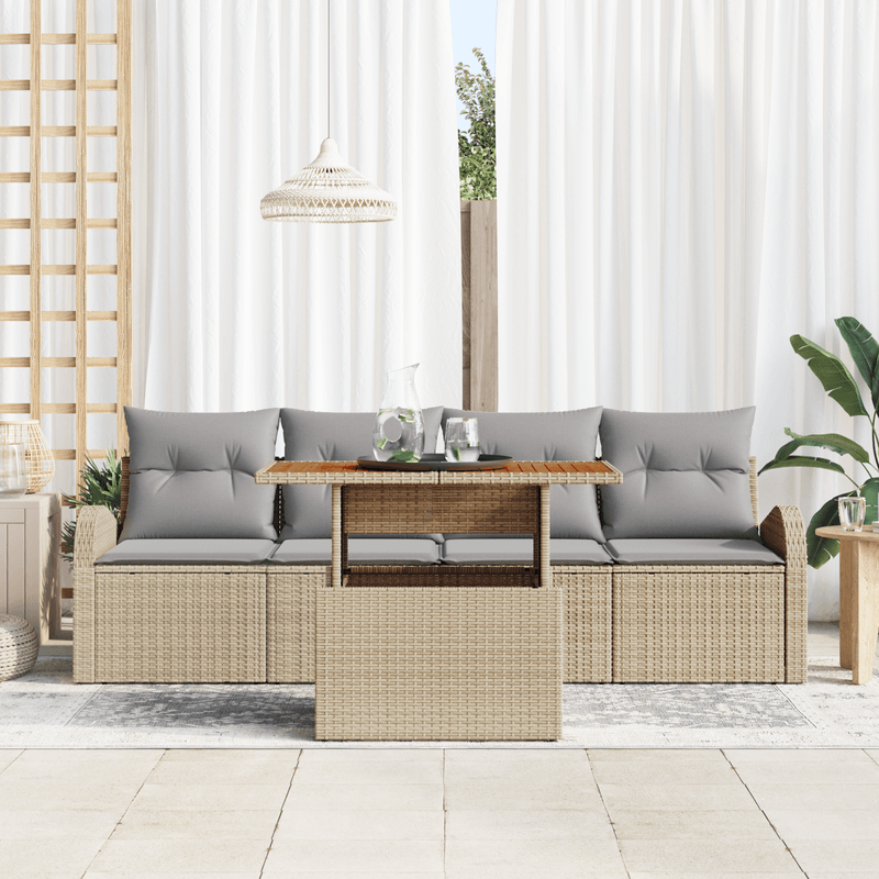 Casa si Gradina - Gradina si terasa - Mobilier exterior - Canapele si fotolii gradina - Set de canapea de gradina  cu 5 piese si perne Bej Poliratan - Infinity.ro