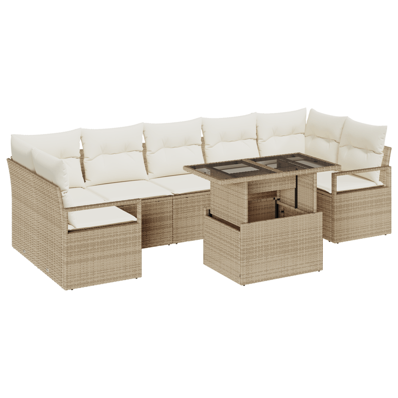 Casa si Gradina - Gradina si terasa - Mobilier exterior - Canapele si fotolii gradina - Set de 8 Piese Sofa pentru Gradina cu Perne Bej din Ratan Polizot - Infinity.ro