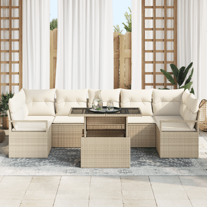 Casa si Gradina - Gradina si terasa - Mobilier exterior - Canapele si fotolii gradina - Set de 8 Piese Sofa pentru Gradina cu Perne Bej din Ratan Polizot - Infinity.ro