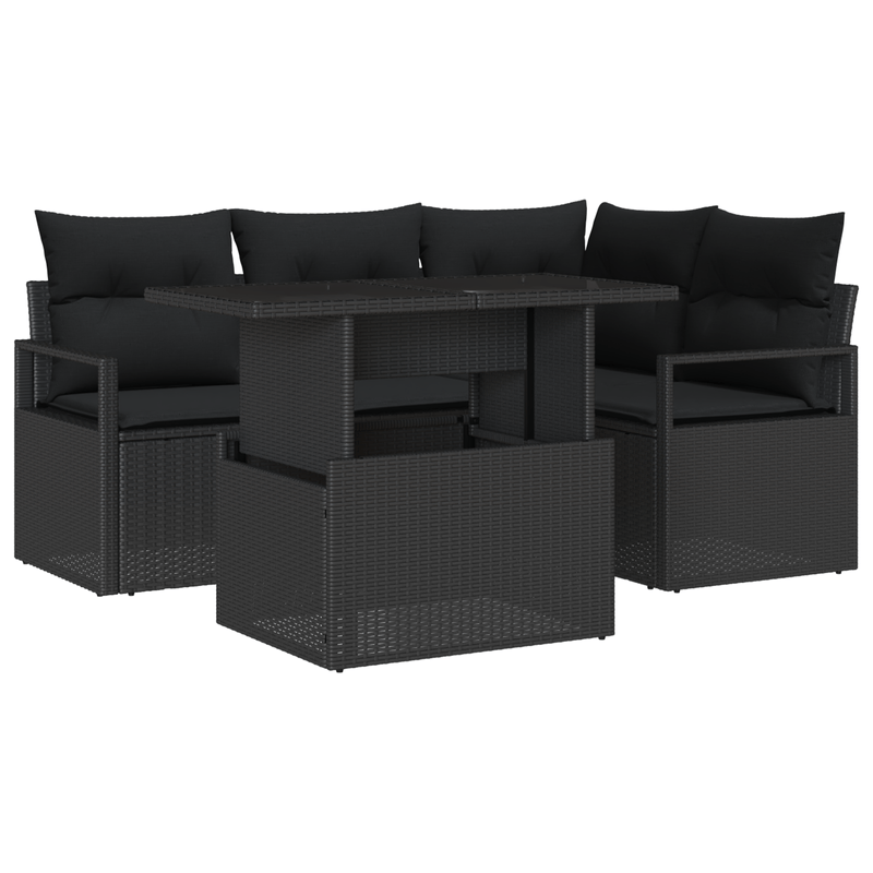 Casa si Gradina - Gradina si terasa - Mobilier exterior - Canapele si fotolii gradina - Set canapea gradina  5 piese cu perne Negru ratan poli - Infinity.ro