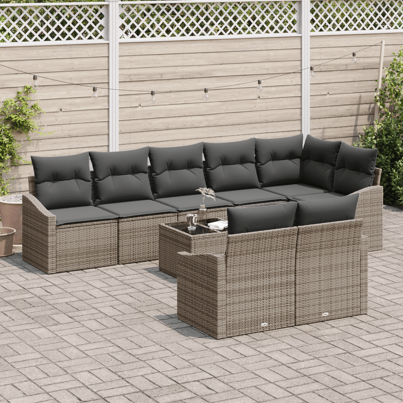 Casa si Gradina - Gradina si terasa - Mobilier exterior - Canapele si fotolii gradina - Set de gradina cu 8 piese si perne din ratan poliesteric negru - Infinity.ro