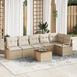 Casa si Gradina - Gradina si terasa - Mobilier exterior - Canapele si fotolii gradina - Set de canapea de gradina  cu 7 piese si perne bej din poliratan si acacia - Infinity.ro