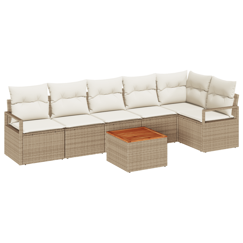 Casa si Gradina - Gradina si terasa - Mobilier exterior - Canapele si fotolii gradina - Set de canapea de gradina  cu 7 piese si perne bej din poliratan si acacia - Infinity.ro