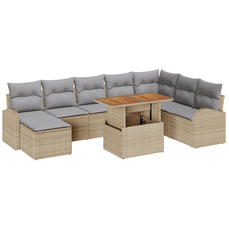 Casa si Gradina - Gradina si terasa - Mobilier exterior - Canapele si fotolii gradina - Set canapea de gradina  9 piese cu perne bej din poli ratan - Infinity.ro