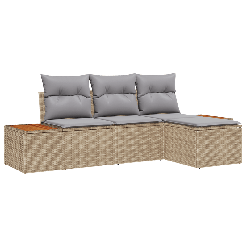 Casa si Gradina - Gradina si terasa - Mobilier exterior - Canapele si fotolii gradina - Set de Canapea pentru Gradina  de 4 Piese cu Perne Bej din Poliratan Acacia - Infinity.ro