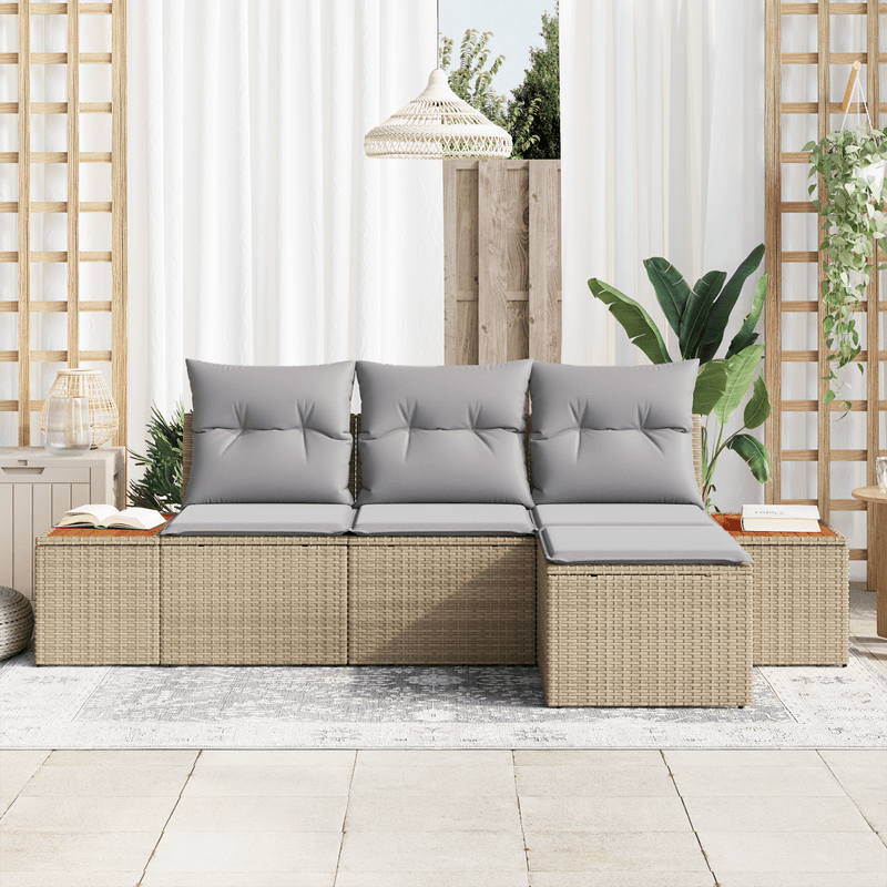 Casa si Gradina - Gradina si terasa - Mobilier exterior - Canapele si fotolii gradina - Set de Canapea pentru Gradina  de 4 Piese cu Perne Bej din Poliratan Acacia - Infinity.ro