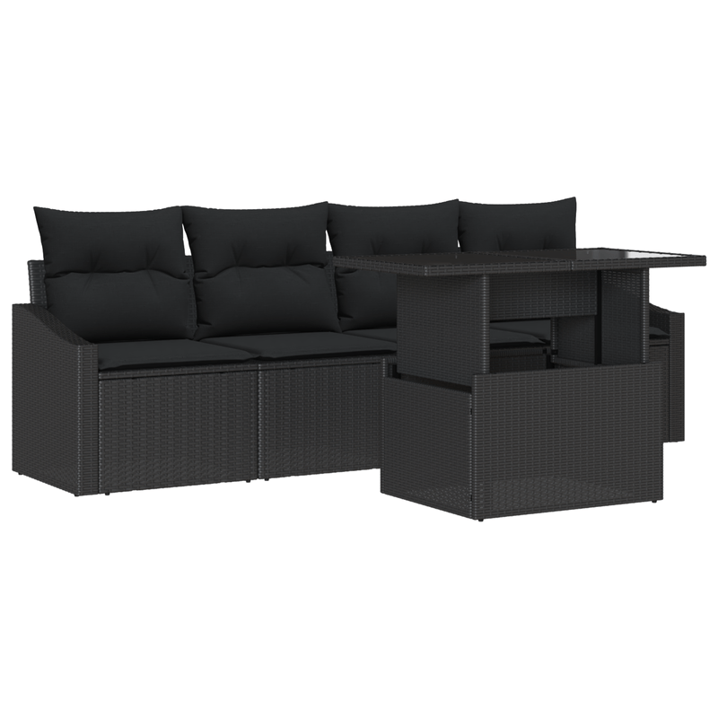Casa si Gradina - Gradina si terasa - Mobilier exterior - Canapele si fotolii gradina - Set Canapea Gradina 5 Piese cu Perne Negre din Ratan Poli - Infinity.ro
