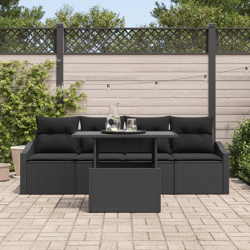 Casa si Gradina - Gradina si terasa - Mobilier exterior - Canapele si fotolii gradina - Set Canapea Gradina 5 Piese cu Perne Negre din Ratan Poli - Infinity.ro