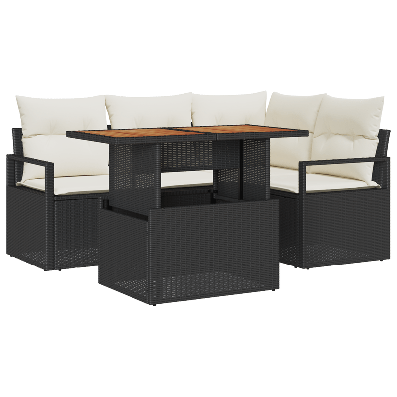 Casa si Gradina - Gradina si terasa - Mobilier exterior - Canapele si fotolii gradina - Set Canapea pentru Gradina 5 Piese cu Pernute Negru Ratan Poli - Infinity.ro