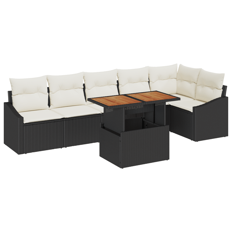 Casa si Gradina - Gradina si terasa - Mobilier exterior - Canapele si fotolii gradina - Set canapea de gradina cu 7 piese si perne de ratan poli negre - Infinity.ro