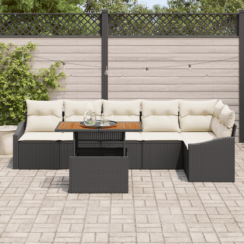 Casa si Gradina - Gradina si terasa - Mobilier exterior - Canapele si fotolii gradina - Set canapea de gradina cu 7 piese si perne de ratan poli negre - Infinity.ro