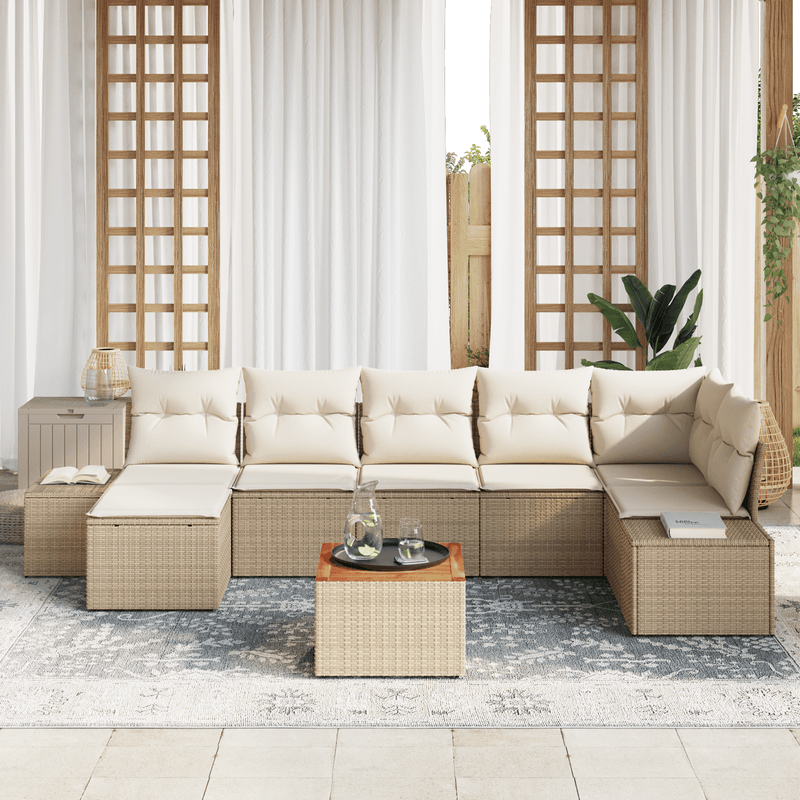 Casa si Gradina - Gradina si terasa - Mobilier exterior - Canapele si fotolii gradina - Set de Sofa de Gradina cu 8 Piese cu Perne Bej din Ratan Polimeric Acacia - Infinity.ro