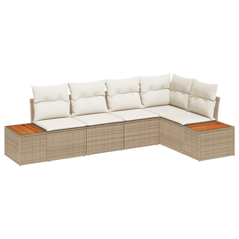 Casa si Gradina - Gradina si terasa - Mobilier exterior - Canapele si fotolii gradina - Set de canapea de gradina  cu 5 piese si perne Bej Poliratan Acacia - Infinity.ro