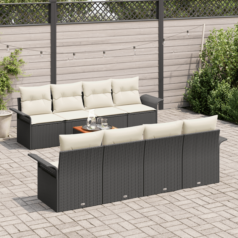 Casa si Gradina - Gradina si terasa - Mobilier exterior - Canapele si fotolii gradina - Set Canapea Gradina  cu Pernute 9 Piese Negru Poliratan Acacia - Infinity.ro