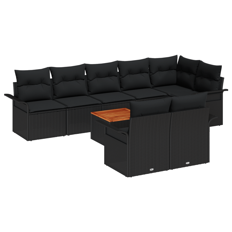 Casa si Gradina - Gradina si terasa - Mobilier exterior - Canapele si fotolii gradina - Set canapea gradina  9 piese cu perne Negru Poliratan Acacia - Infinity.ro