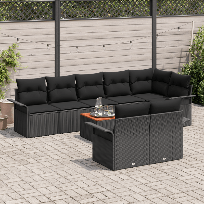 Casa si Gradina - Gradina si terasa - Mobilier exterior - Canapele si fotolii gradina - Set canapea gradina  9 piese cu perne Negru Poliratan Acacia - Infinity.ro