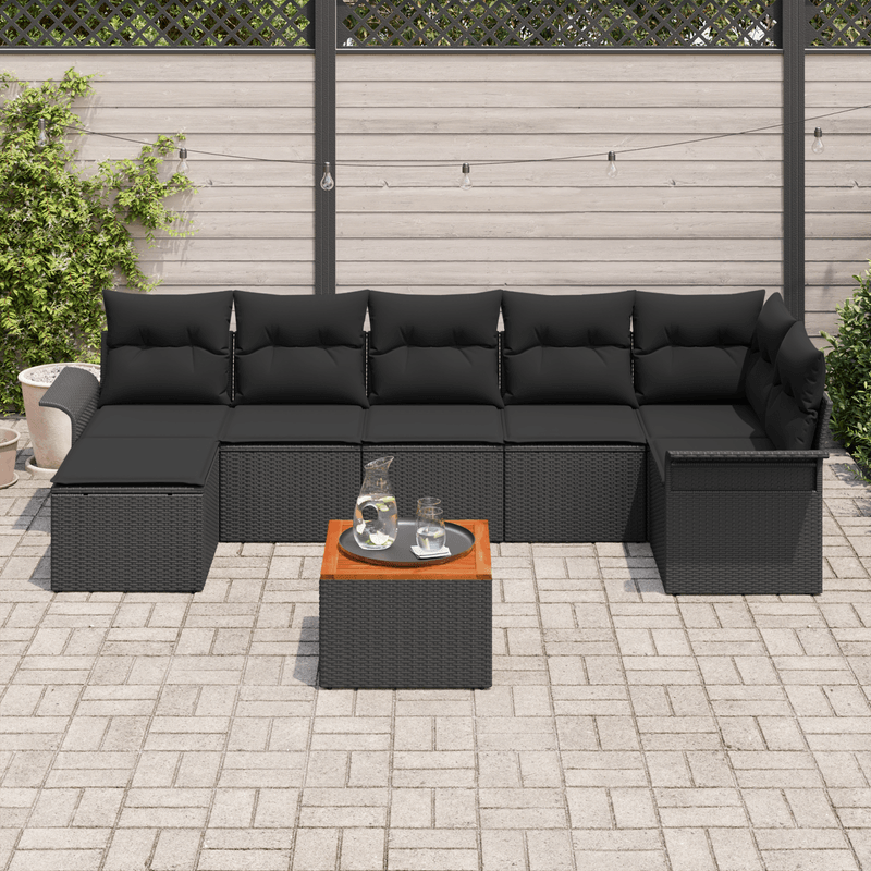 Casa si Gradina - Gradina si terasa - Mobilier exterior - Canapele si fotolii gradina - Set de Canapea pentru Gradina  cu 8 Piese si Perne Negru Rattan Polimerizat Acacia - Infinity.ro