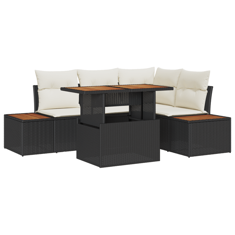 Casa si Gradina - Gradina si terasa - Mobilier exterior - Canapele si fotolii gradina - Set de Canapea de Gradina  cu 5 Piese si Perne Negru Ratan Poli - Infinity.ro