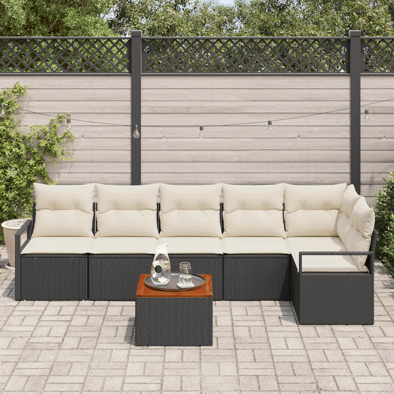 Casa si Gradina - Gradina si terasa - Mobilier exterior - Canapele si fotolii gradina - Set de canapea pentru gradina 7 piese cu perne Negru Poliratan Acacia - Infinity.ro