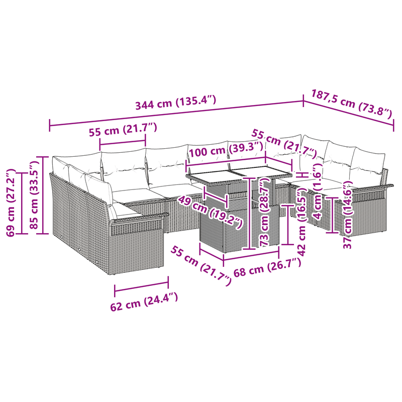 Casa si Gradina - Gradina si terasa - Mobilier exterior - Canapele si fotolii gradina - Set Canapea Gradina  11 Piese cu Perne Gri Poliratan - Infinity.ro