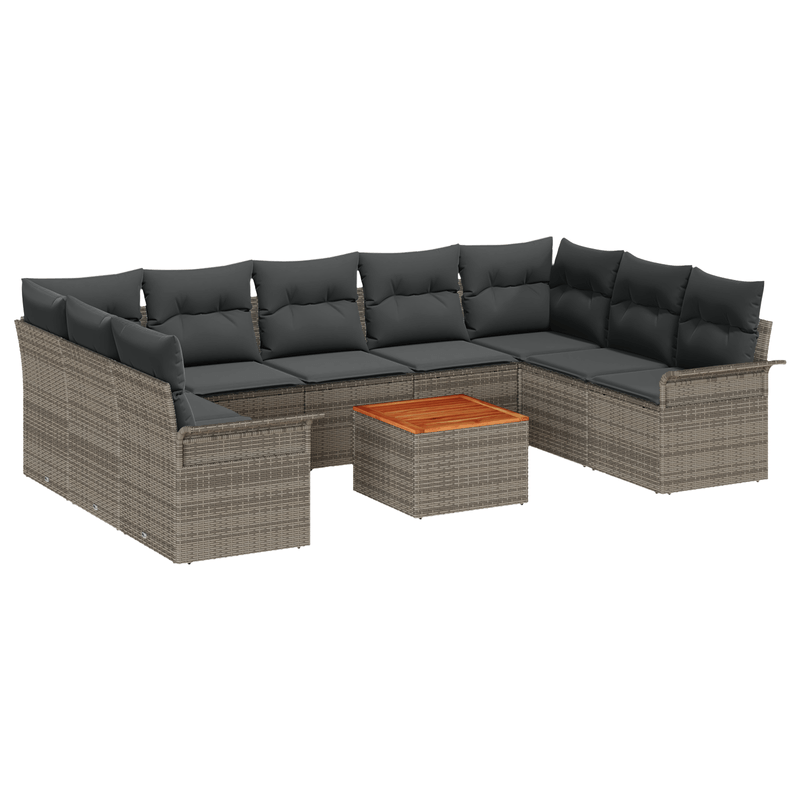 Casa si Gradina - Gradina si terasa - Mobilier exterior - Canapele si fotolii gradina - Set de Canapea pentru Gradina  cu 10 Piese si Pernite Gri Rattan Poliester Acacia - Infinity.ro