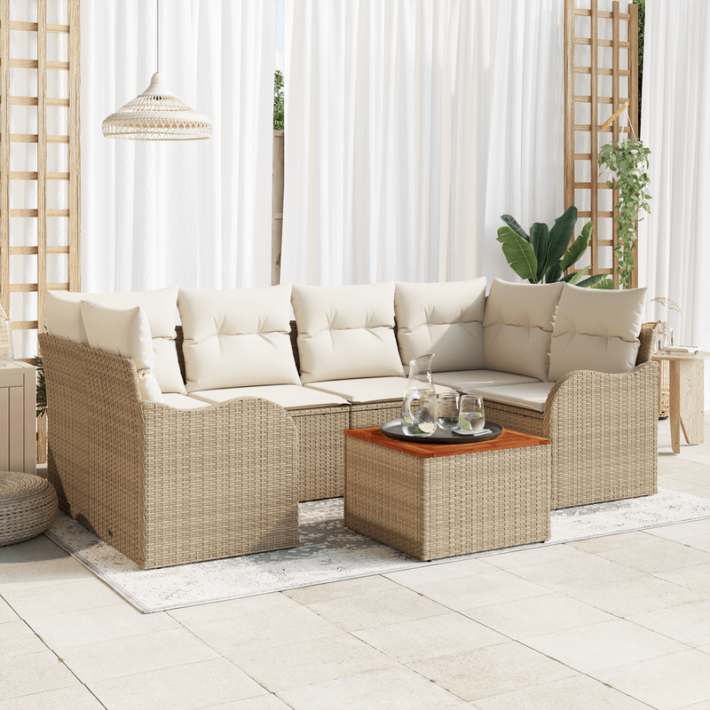 Casa si Gradina - Gradina si terasa - Mobilier exterior - Canapele si fotolii gradina - Set canapea gradina  cu perne Bej Ratan Poli Acacia - Infinity.ro