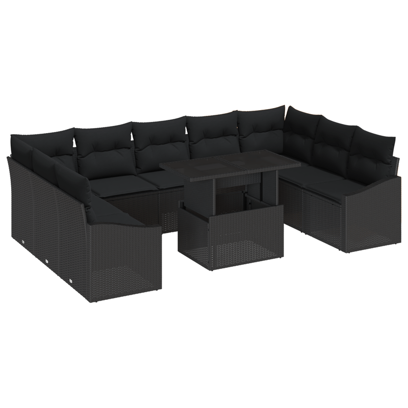 Casa si Gradina - Gradina si terasa - Mobilier exterior - Canapele si fotolii gradina - Set de canapea pentru gradina , 10 piese, cu perne, negru, poliratan - Infinity.ro