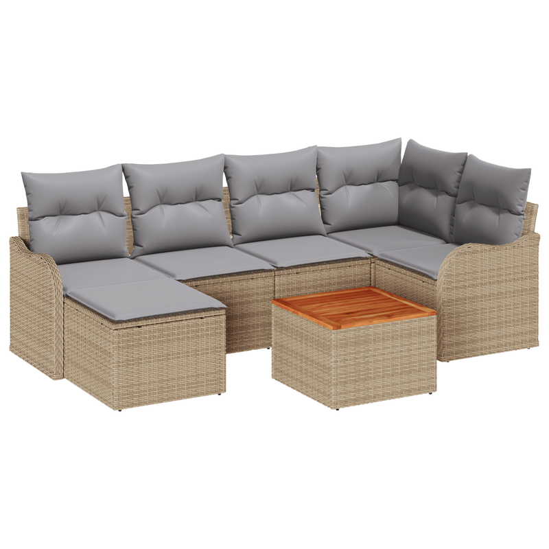 Casa si Gradina - Gradina si terasa - Mobilier exterior - Canapele si fotolii gradina - Set de Canapea pentru Gradina cu 7 Piese si Pernute Bej din Ratan Acacia - Infinity.ro