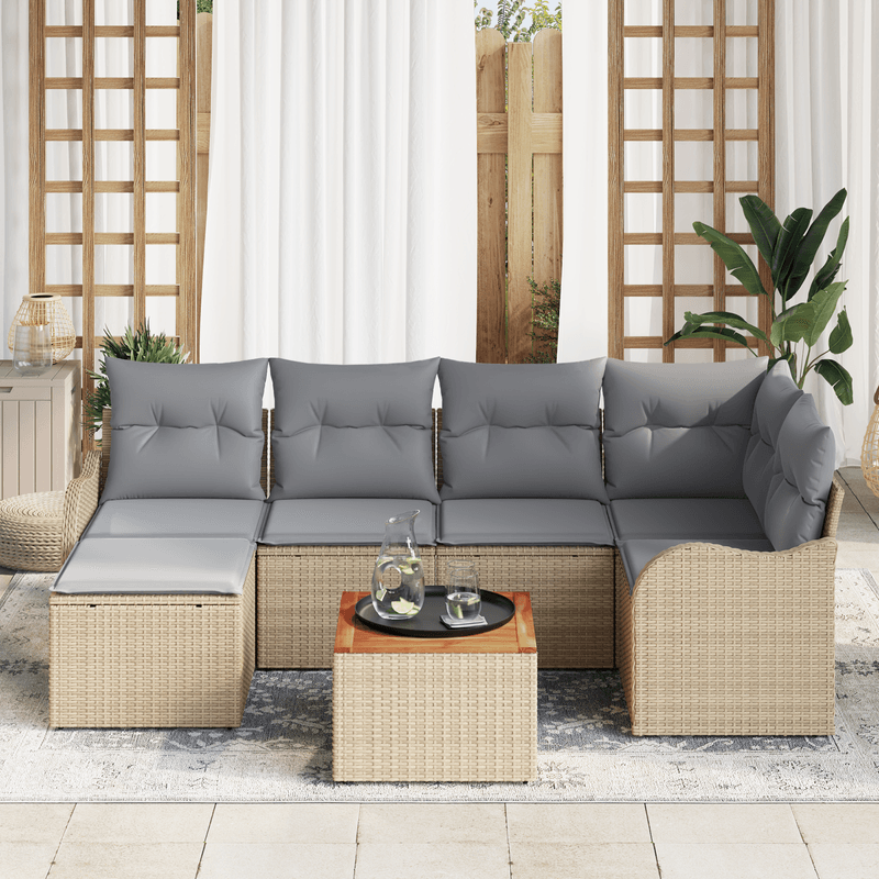 Casa si Gradina - Gradina si terasa - Mobilier exterior - Canapele si fotolii gradina - Set de Canapea pentru Gradina cu 7 Piese si Pernute Bej din Ratan Acacia - Infinity.ro