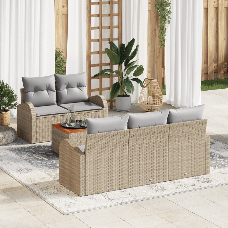 Casa si Gradina - Gradina si terasa - Mobilier exterior - Canapele si fotolii gradina - Set Canapea Gradina  cu 6 Piese si Perne Bej Ratan Poliester - Infinity.ro