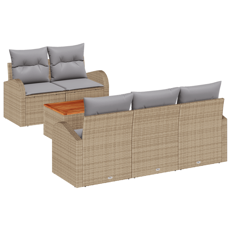 Casa si Gradina - Gradina si terasa - Mobilier exterior - Canapele si fotolii gradina - Set Canapea Gradina  cu 6 Piese si Perne Bej Ratan Poliester - Infinity.ro
