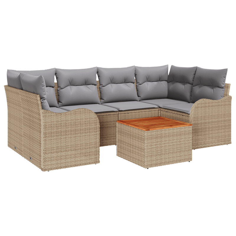 Casa si Gradina - Gradina si terasa - Mobilier exterior - Canapele si fotolii gradina - Setul de Sofa pentru Gradina  din 7 Piese cu Perne Bej Poliratan Acacia - Infinity.ro