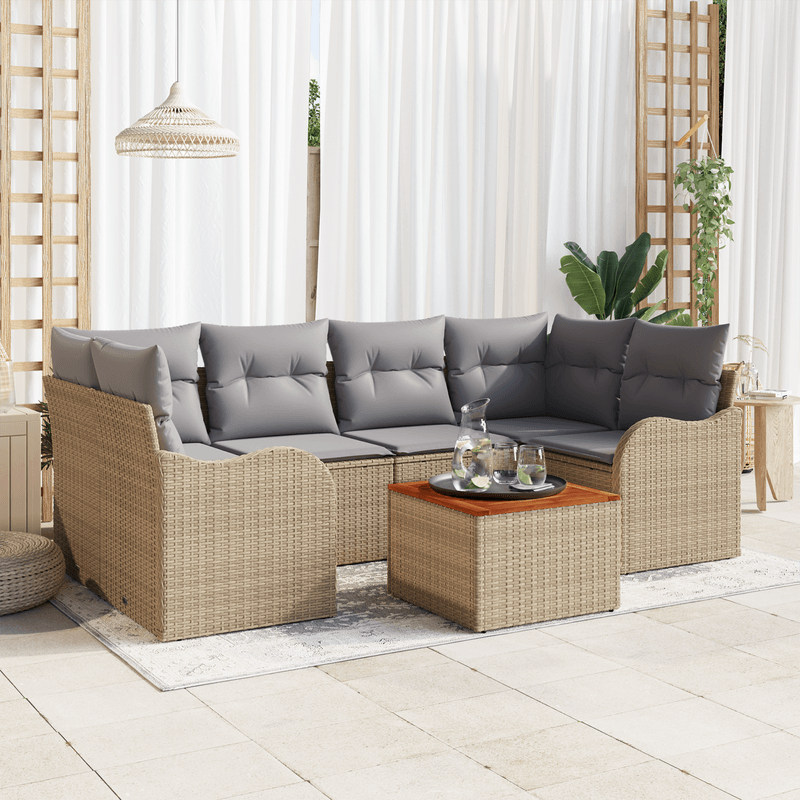 Casa si Gradina - Gradina si terasa - Mobilier exterior - Canapele si fotolii gradina - Setul de Sofa pentru Gradina  din 7 Piese cu Perne Bej Poliratan Acacia - Infinity.ro