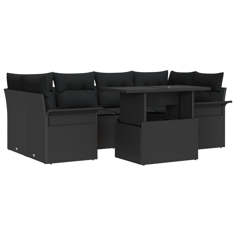 Casa si Gradina - Gradina si terasa - Mobilier exterior - Canapele si fotolii gradina - Set Canapea Gradina  7 Piese cu Perne Poliratan Negru - Infinity.ro