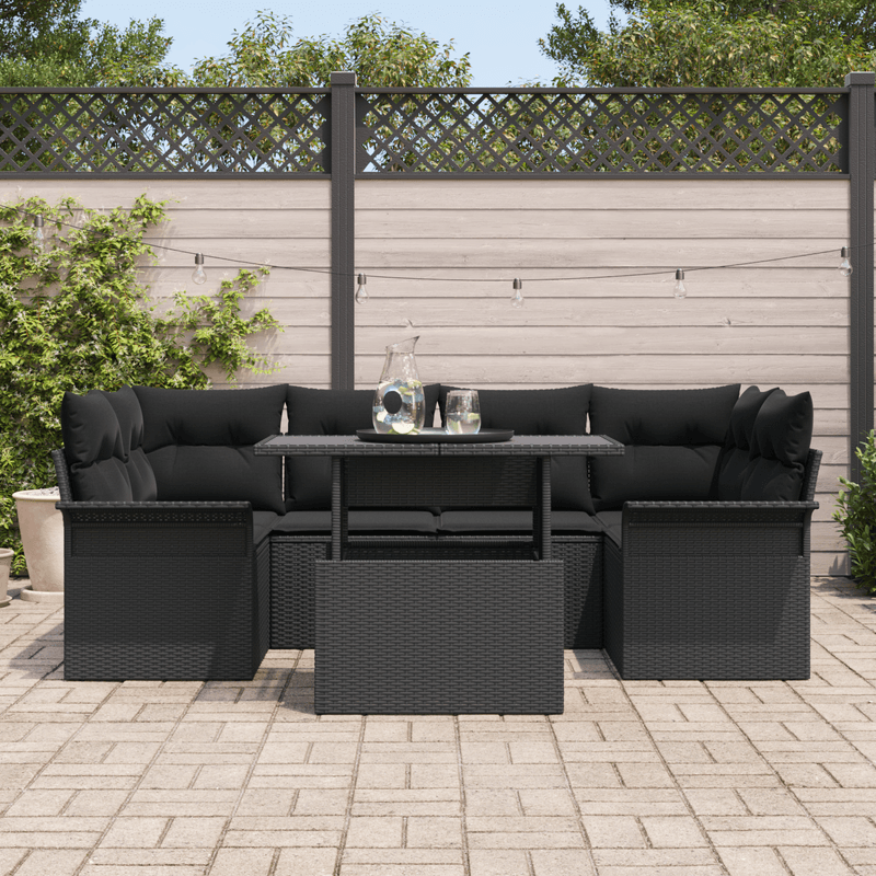 Casa si Gradina - Gradina si terasa - Mobilier exterior - Canapele si fotolii gradina - Set Canapea Gradina  7 Piese cu Perne Poliratan Negru - Infinity.ro