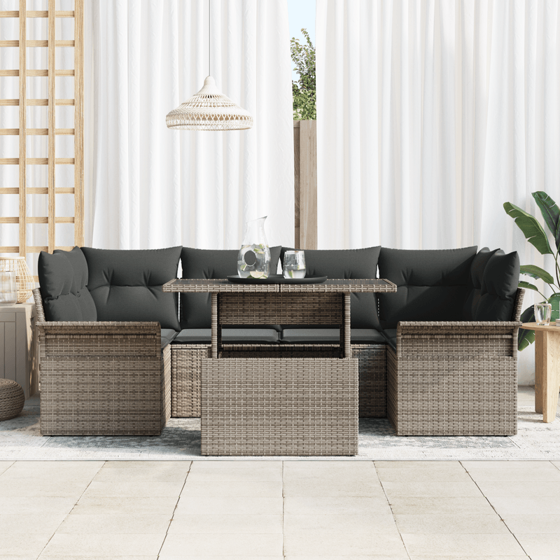 Casa si Gradina - Gradina si terasa - Mobilier exterior - Canapele si fotolii gradina - Set canapele de gradina  cu 7 piese si perne Gri Ratan Poli - Infinity.ro