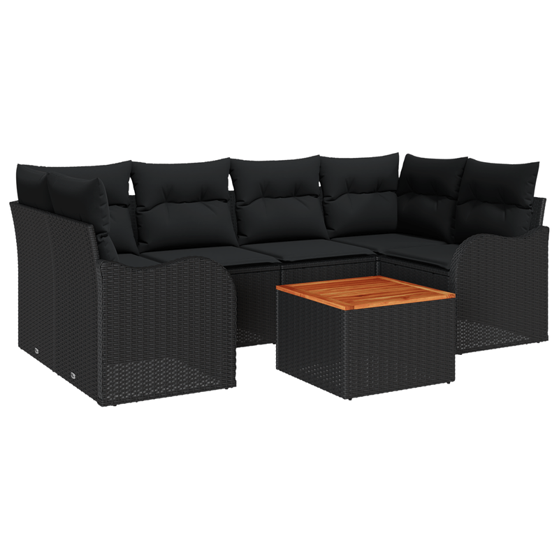Casa si Gradina - Gradina si terasa - Mobilier exterior - Canapele si fotolii gradina - Set canapea de gradina  de 7 piese cu perne Negru Ratan poli Acacia - Infinity.ro