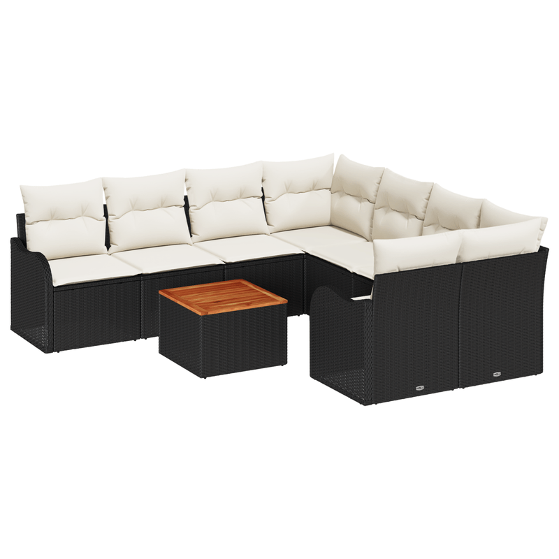 Casa si Gradina - Gradina si terasa - Mobilier exterior - Canapele si fotolii gradina - Set Canapea Gradina  9 Piese Perne Negru Ratan Polimerizat Acacia - Infinity.ro
