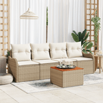 Casa si Gradina - Gradina si terasa - Mobilier exterior - Canapele si fotolii gradina - Set de Canapea pentru Gradina din 5 Piese cu Perne Bej Ratan Poly Acacia - Infinity.ro