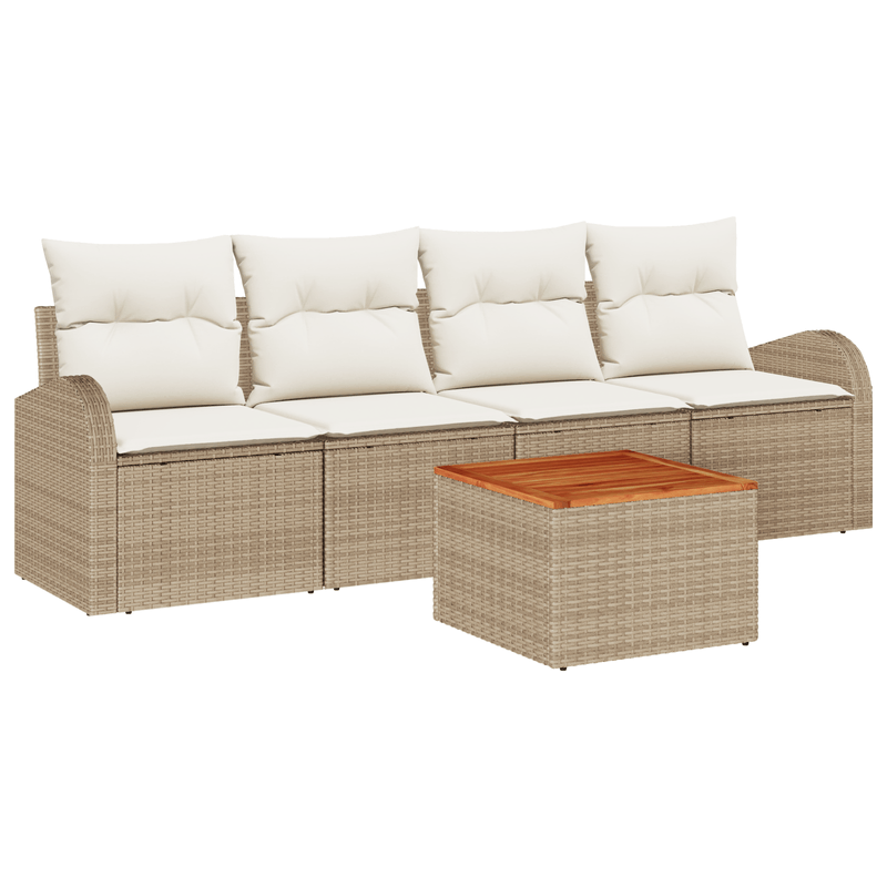 Casa si Gradina - Gradina si terasa - Mobilier exterior - Canapele si fotolii gradina - Set de Canapea pentru Gradina din 5 Piese cu Perne Bej Ratan Poly Acacia - Infinity.ro