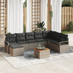 Casa si Gradina - Gradina si terasa - Mobilier exterior - Canapele si fotolii gradina - Set canapea gradina  9 piese cu perne gri din poliratan si lemn de acacia - Infinity.ro