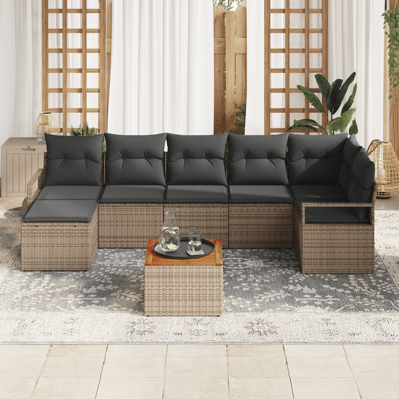 Casa si Gradina - Gradina si terasa - Mobilier exterior - Canapele si fotolii gradina - Set canapea gradina  9 piese cu perne gri din poliratan si lemn de acacia - Infinity.ro