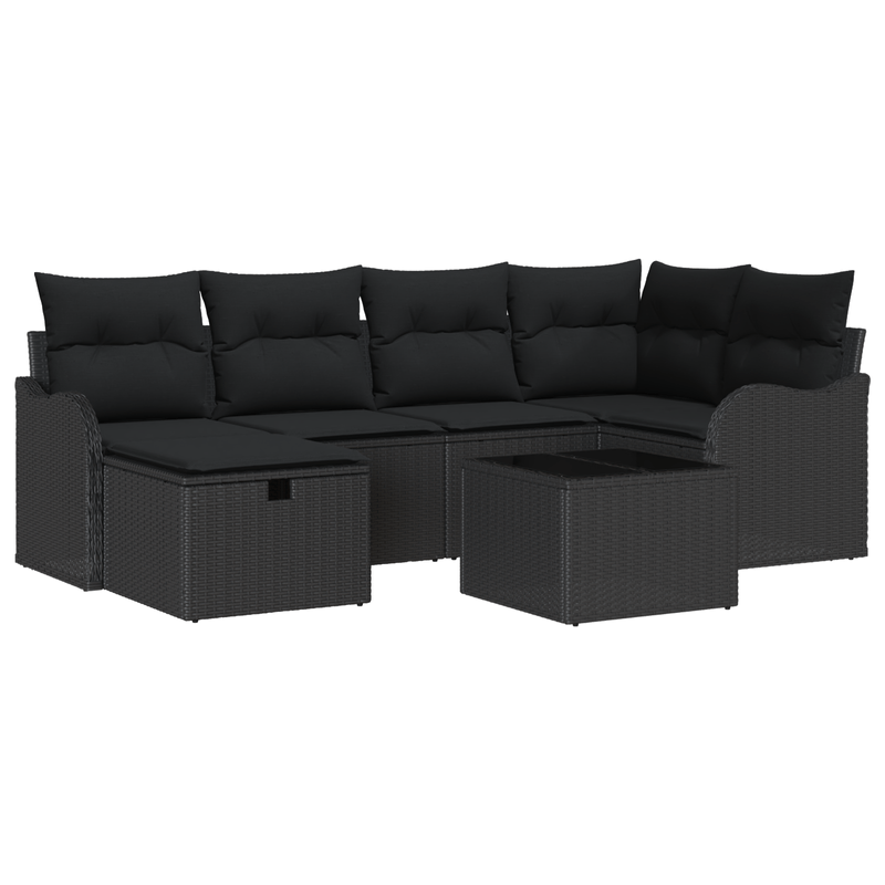 Casa si Gradina - Gradina si terasa - Mobilier exterior - Canapele si fotolii gradina - Set de Canapea de Gradina  cu 7 Piese cu Pernite Negru Ratan Poly - Infinity.ro