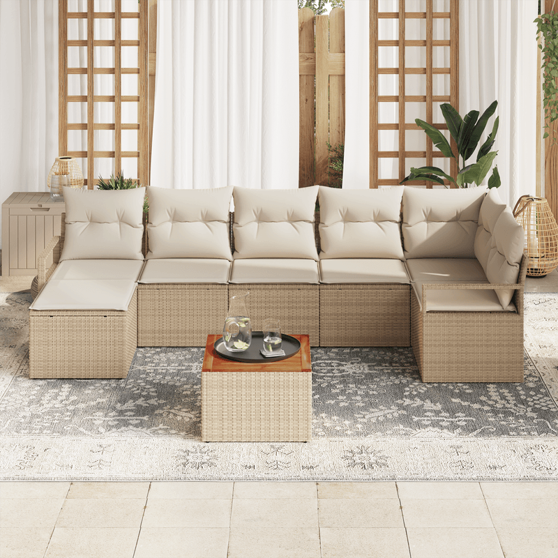 Casa si Gradina - Gradina si terasa - Mobilier exterior - Canapele si fotolii gradina - Set canapea de gradina  8 piese cu perne bej ratan polimeric acacia - Infinity.ro